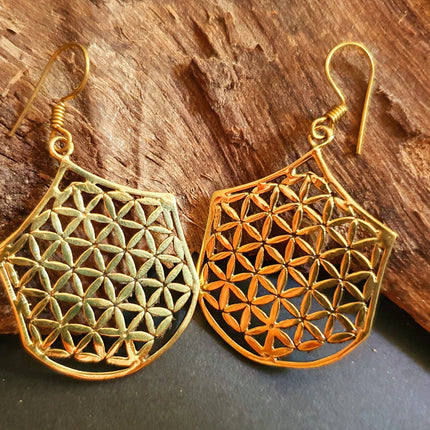 Mandala Flower Brass Dangle Earrings / Illuminati / Mandala / Geometric / Rustic / Hippie / Gypsy / Psy / Boho / Bohemian /