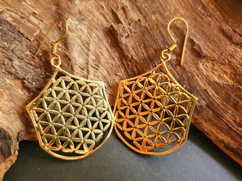 Mandala Flower Brass Dangle Earrings / Illuminati / Mandala / Geometric / Rustic / Hippie / Gypsy / Psy / Boho / Bohemian /