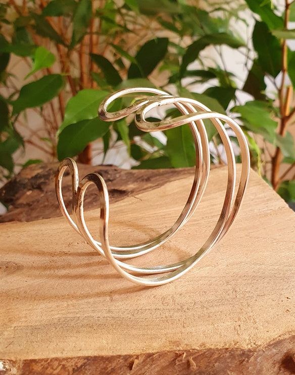 Cuff Silver Bracelet / Swirl style / Bangle / Boho / Ethnic / Rustic / Bohemian / Hippie / Gypsy / Jewellery /