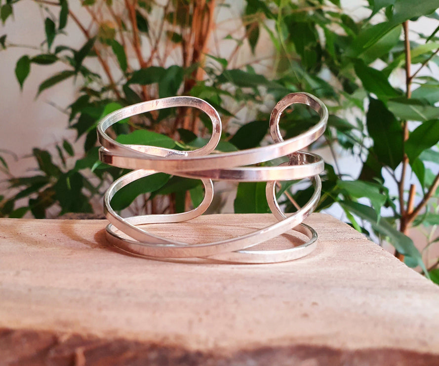 Cuff Silver Bracelet / Swirl style / Bangle / Boho / Ethnic / Rustic / Bohemian / Hippie / Gypsy / Jewellery /