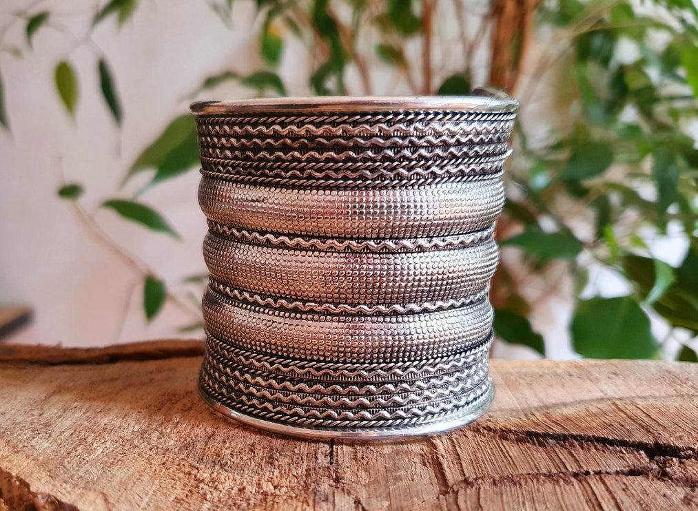 Large Silver Cuff Bracelet / Tribal / Celtic / Boho / Ethnic / Rustic / Bohemian / Hippie / Gypsy / Jewellery / Adjustable