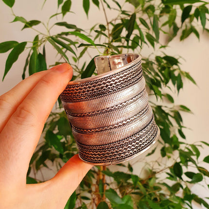 Large Silver Cuff Bracelet / Tribal / Celtic / Boho / Ethnic / Rustic / Bohemian / Hippie / Gypsy / Jewellery / Adjustable