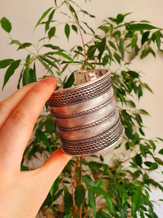 Large Silver Cuff Bracelet / Tribal / Celtic / Boho / Ethnic / Rustic / Bohemian / Hippie / Gypsy / Jewellery / Adjustable