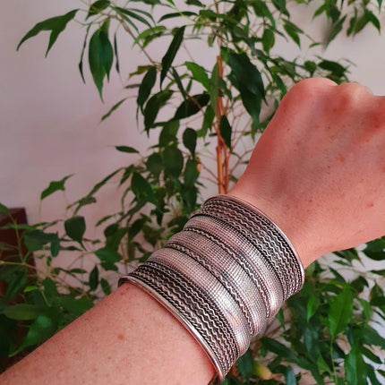 Large Silver Cuff Bracelet / Tribal / Celtic / Boho / Ethnic / Rustic / Bohemian / Hippie / Gypsy / Jewellery / Adjustable