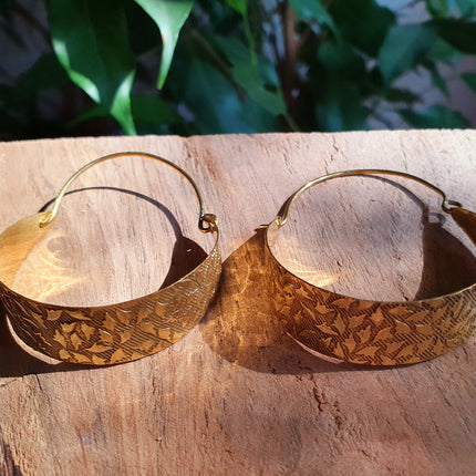 Wide Hammered Brass Hoops / Hammered Flat / Gold Hoops / Ethnic Boho Classic XL Bohemian Chic Gold Gypsy Spiral Hippie Hiphop Festival