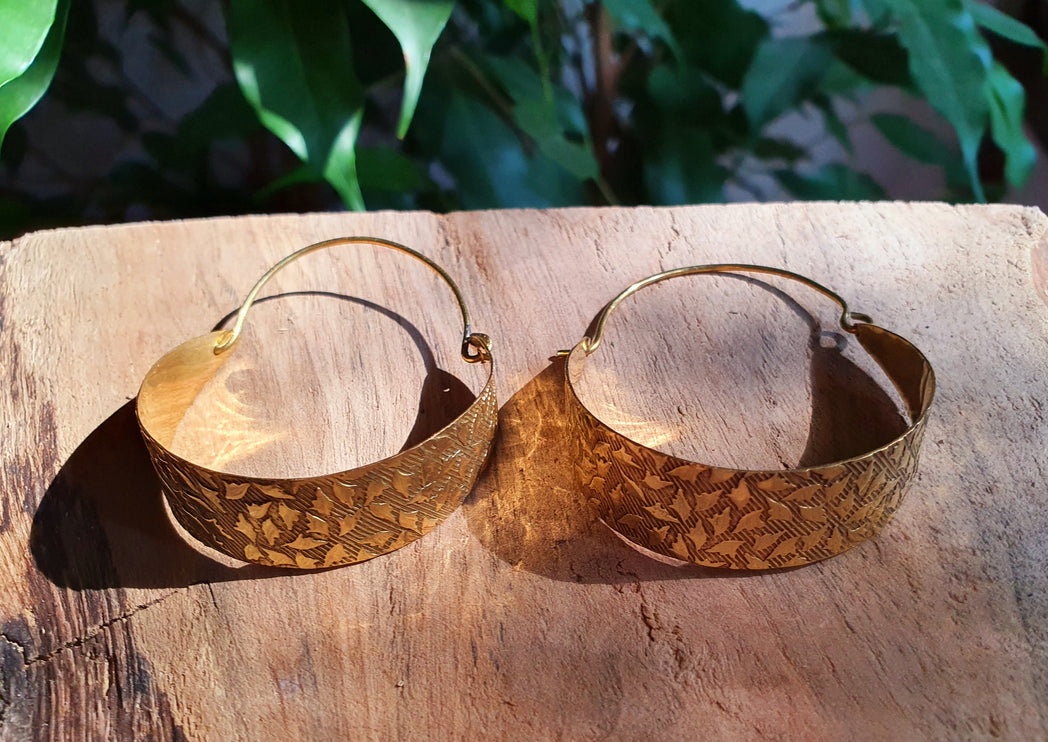 Wide Hammered Brass Hoops / Hammered Flat / Gold Hoops / Ethnic Boho Classic XL Bohemian Chic Gold Gypsy Spiral Hippie Hiphop Festival