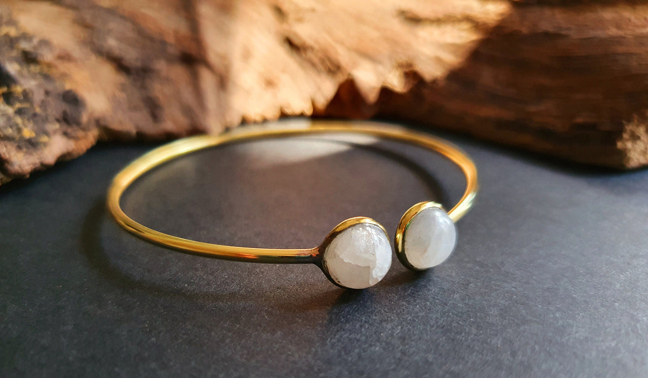 Moonstone Boho Bracelet / Bangle / Brass / Ethnic / Rustic / Bohemian / Hippie / Gypsy / Psy / Chic / Jewellery / Body / Adjustable