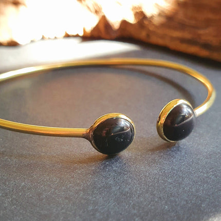 Boho Bracelet / Bangle / Black Onyx / Brass / Ethnic / Rustic / Bohemian / Hippie / Gypsy / Psy / Chic / Jewellery / Body / Adjustable