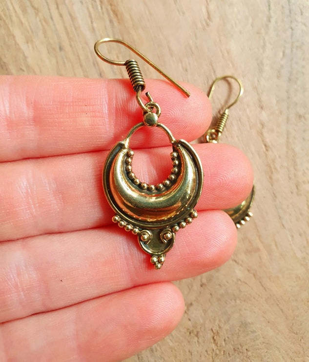 Ethnic Brass Dangle Earrings / Illuminati / Mandala / Geometric / Rustic / Hippie / Gypsy / Psy / Boho / Bohemian /