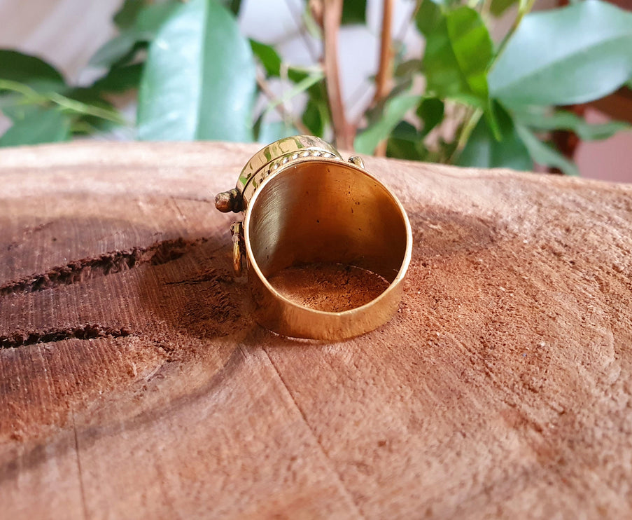 Gold Poison Ring / Brass & Rose Quartz / Alchemy / Locket Ring / Boho / Bohemian / Rustic / Tribal / Gypsy / Festival / Healing / Festival