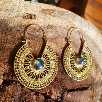 Labradorite & Brass Hoop Earrings Ethnic, rustic, yoga, hippie, gypsy, pretty, psy, boho, bohemian, festival