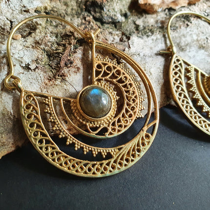 Labradorite & Brass Hoop Earrings Ethnic, rustic, yoga, hippie, gypsy, pretty, psy, boho, bohemian, festival