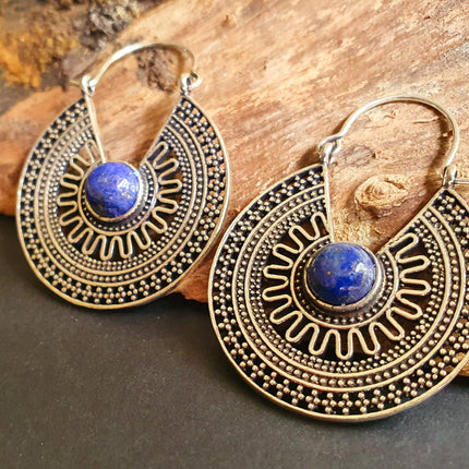 Lapis Lazuli & Silver Hoop Earrings Ethnic, rustic, yoga, hippie, gypsy, pretty, psy, boho, bohemian, festival