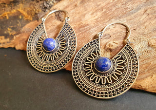 Lapis Lazuli & Silver Hoop Earrings Ethnic, rustic, yoga, hippie, gypsy, pretty, psy, boho, bohemian, festival