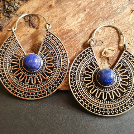 Lapis Lazuli & Silver Hoop Earrings Ethnic, rustic, yoga, hippie, gypsy, pretty, psy, boho, bohemian, festival