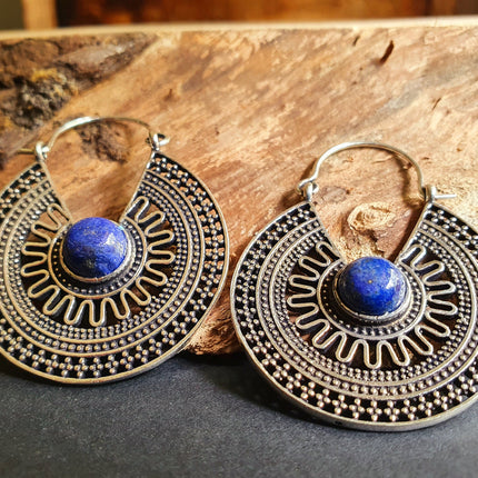 Lapis Lazuli & Silver Hoop Earrings Ethnic, rustic, yoga, hippie, gypsy, pretty, psy, boho, bohemian, festival