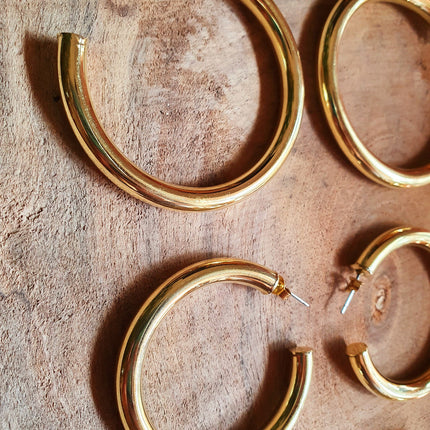 Chunky Gold Hoop Earrings / Chunky Hoops / Thickness 6mm / Brass / Ethnic / Vintage / Boho / Chic / Rustic / Psy / Gypsy / Bohemian