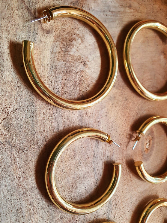 Chunky Gold Hoop Earrings / Chunky Hoops / Thickness 6mm / Brass / Ethnic / Vintage / Boho / Chic / Rustic / Psy / Gypsy / Bohemian