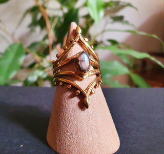Boho Labradorite Brass Ring / Ethnic / Rustic / Festival / Tribal / Blue / Hippie / Gypsy / Psy / Stone / Healing