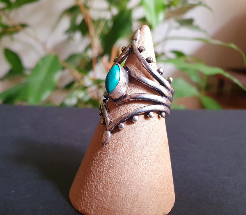 Bohemian Turquoise Silver Ring / Hippie / Boho / Ethnic / Rustic / Tribal / Gypsy / Festival / Healing / Festival / Birth Stone