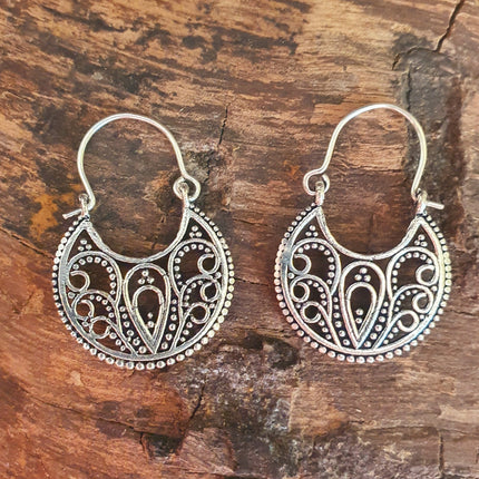 Mini Boho Silver Mandala Flower Earrings; Ethnic, Geometric, Small, Rustic, Yoga, Hippie, Gypsy, Pretty, Ssy, Boho, Bohemian, Festival