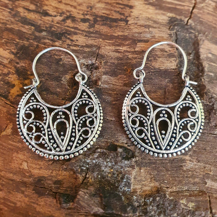 Mini Boho Silver Mandala Flower Earrings; Ethnic, Geometric, Small, Rustic, Yoga, Hippie, Gypsy, Pretty, Ssy, Boho, Bohemian, Festival