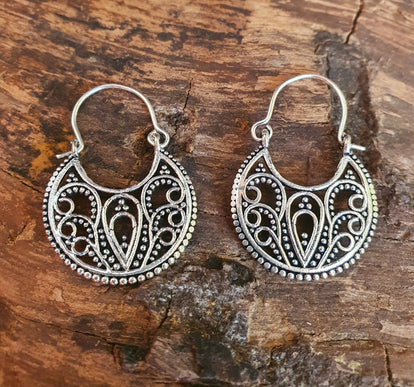 Mini Boho Silver Mandala Flower Earrings; Ethnic, Geometric, Small, Rustic, Yoga, Hippie, Gypsy, Pretty, Ssy, Boho, Bohemian, Festival