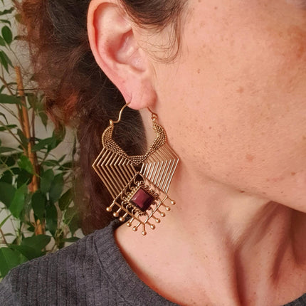 Ethnic Inca Lapis Lazuli Silver Earrings / Tribal / Rustic / Yoga / Hippie / Gypsy / Psy / Boho / Bohemian / Festival