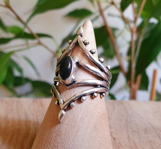 Boho Indian Black Onyx Silver Ring / Ethnic / Rustic / Festival / Tribal / Black / Hippie / Gypsy / Psy / Stone / Healing / Adjustable