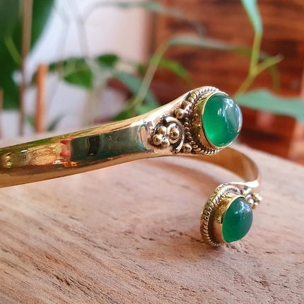 Boho Bracelet / Bangle / Green Onyx / Brass / Ethnic / Rustic / Bohemian / Hippie / Gypsy / Psy / Chic / Jewellery / Body / Adjustable
