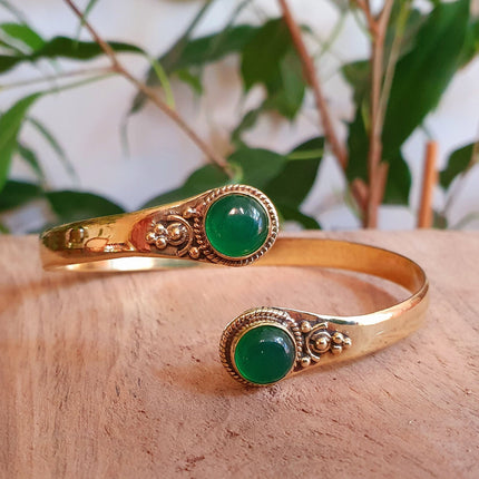 Boho Bracelet / Bangle / Green Onyx / Brass / Ethnic / Rustic / Bohemian / Hippie / Gypsy / Psy / Chic / Jewellery / Body / Adjustable