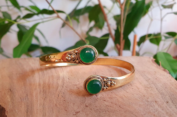 Boho Bracelet / Bangle / Green Onyx / Brass / Ethnic / Rustic / Bohemian / Hippie / Gypsy / Psy / Chic / Jewellery / Body / Adjustable