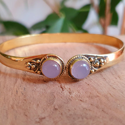 Rose Quartz / Boho Bracelet / Bangle / Brass / Ethnic / Rustic / Bohemian / Hippie / Gypsy / Psy / Chic / Jewellery / Body / Adjustable