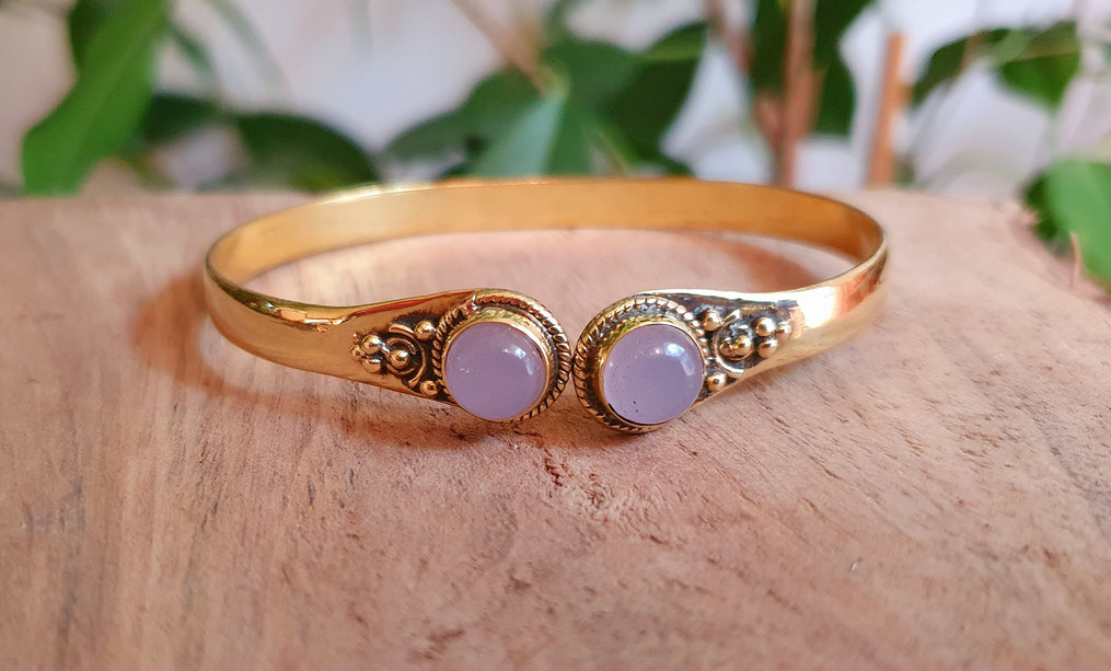 Rose Quartz / Boho Bracelet / Bangle / Brass / Ethnic / Rustic / Bohemian / Hippie / Gypsy / Psy / Chic / Jewellery / Body / Adjustable