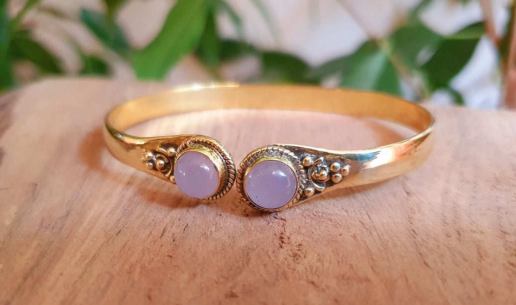 Rose Quartz / Boho Bracelet / Bangle / Brass / Ethnic / Rustic / Bohemian / Hippie / Gypsy / Psy / Chic / Jewellery / Body / Adjustable