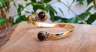 Amethyst Bracelet Boho Brass Bangle / Amethyst / Brass / Arm Bracelet / Ethnic / Rustic / Bohemian / Hippie / Gypsy / Psy / Birthstone
