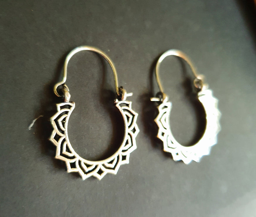 Mini Boho Silver Hoop Earrings; Ethnic, Geometric, Small, Rustic, Yoga, Hippie, Gypsy, Pretty, Ssy, Boho, Bohemian, Festival