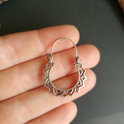 Mini Boho Silver Hoop Earrings; Ethnic, Geometric, Small, Rustic, Yoga, Hippie, Gypsy, Pretty, Ssy, Boho, Bohemian, Festival