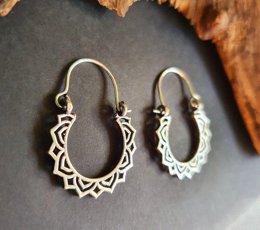 Mini Boho Silver Hoop Earrings; Ethnic, Geometric, Small, Rustic, Yoga, Hippie, Gypsy, Pretty, Ssy, Boho, Bohemian, Festival