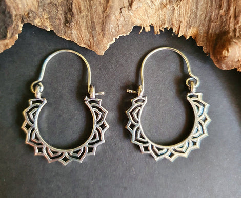 Mini Boho Silver Hoop Earrings; Ethnic, Geometric, Small, Rustic, Yoga, Hippie, Gypsy, Pretty, Ssy, Boho, Bohemian, Festival