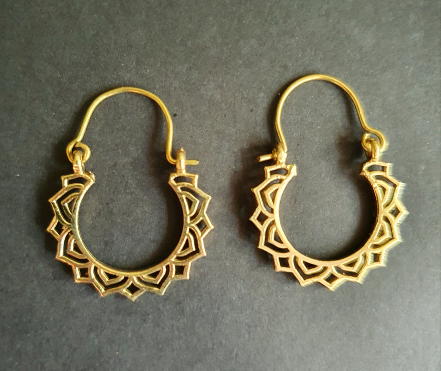 Mini Boho Brass Hoop Earrings; Ethnic, Geometric, Small, Rustic, Yoga, Hippie, Gypsy, Pretty, Ssy, Boho, Bohemian, Festival