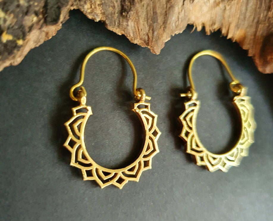 Mini Boho Brass Hoop Earrings; Ethnic, Geometric, Small, Rustic, Yoga, Hippie, Gypsy, Pretty, Ssy, Boho, Bohemian, Festival