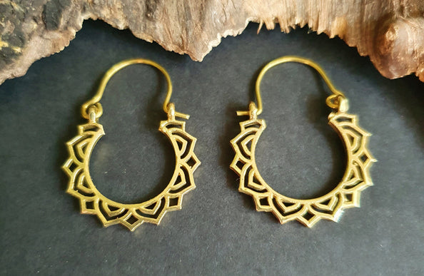 Mini Boho Brass Hoop Earrings; Ethnic, Geometric, Small, Rustic, Yoga, Hippie, Gypsy, Pretty, Ssy, Boho, Bohemian, Festival