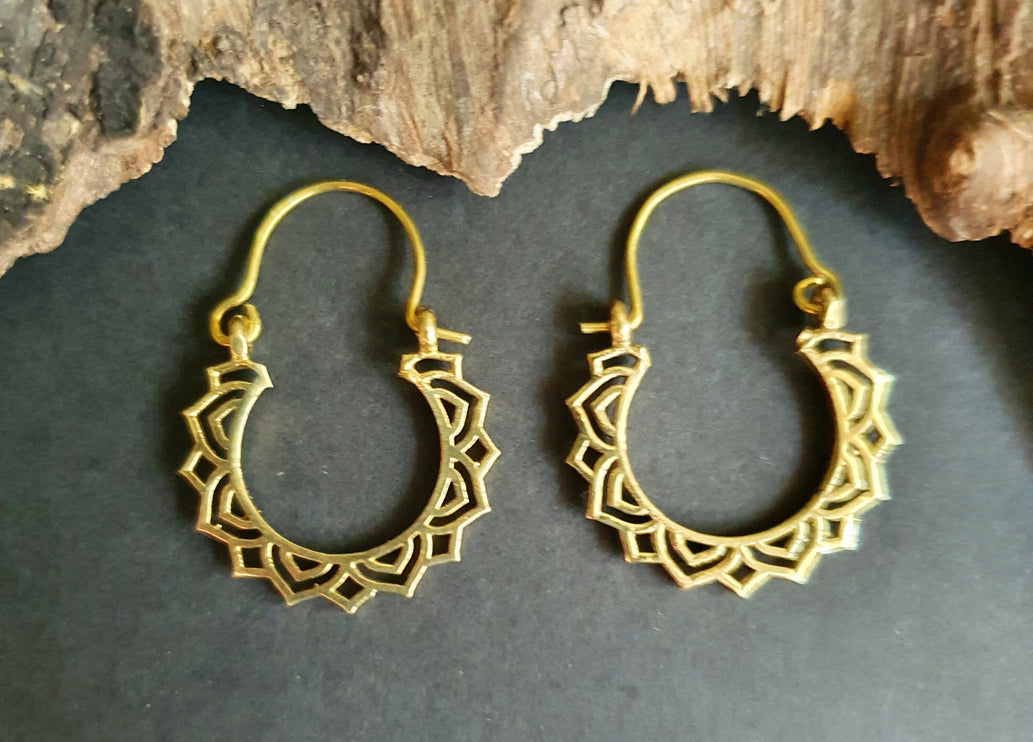 Mini Boho Brass Hoop Earrings; Ethnic, Geometric, Small, Rustic, Yoga, Hippie, Gypsy, Pretty, Ssy, Boho, Bohemian, Festival