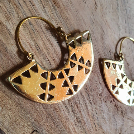 Aztec Inca Style Brass Earrings; Ethnic, Geometric, rustic, yoga, hippie, gypsy, pretty, psy, boho, bohemian, festival