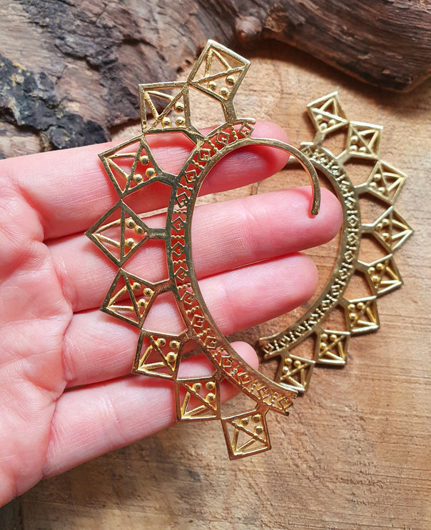 Ear Cuff Brass Aztec Triangles design / Tribal / Boho / Unisex / Mens Jewellery / Costume / Fancy Dress / Cosplay / Festival Jewellery /