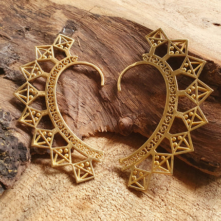 Ear Cuff Brass Aztec Triangles design / Tribal / Boho / Unisex / Mens Jewellery / Costume / Fancy Dress / Cosplay / Festival Jewellery /