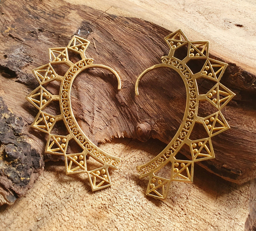 Ear Cuff Brass Aztec Triangles design / Tribal / Boho / Unisex / Mens Jewellery / Costume / Fancy Dress / Cosplay / Festival Jewellery /