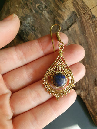 Lapis Lazuli Brass Drop Dangle earrings / Birth Stone / Ethnic / rustic, yoga, hippie, gypsy, pretty, psy, boho, bohemian, festival
