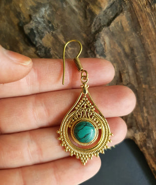 Turquoise Brass Drop Dangle earrings / Birth Stone / Ethnic / rustic, yoga, hippie, gypsy, pretty, psy, boho, bohemian, festival